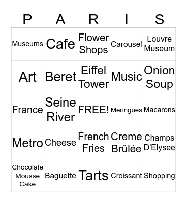 Paris Bingo! Bingo Card