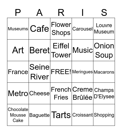 Paris Bingo! Bingo Card