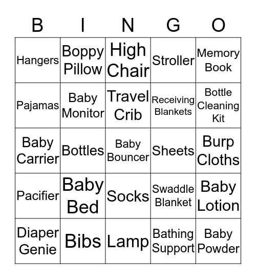 A & A's Baby Shower Bingo Card