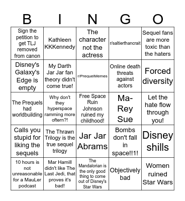 True Star Wars Fan Bingo Card