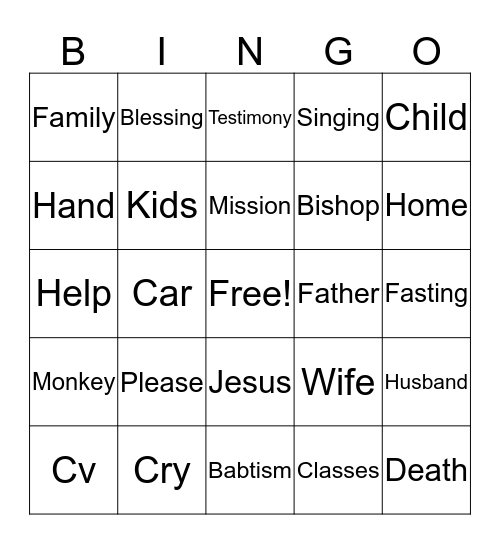 TESTIMONIES  Bingo Card