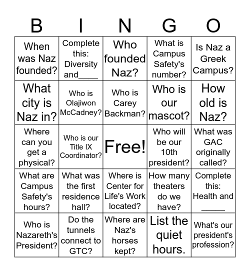 Naz Bingo Card