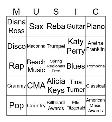 MUSIC GENRE BINGO Card