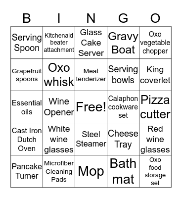 Wedding Shower Bingo Card