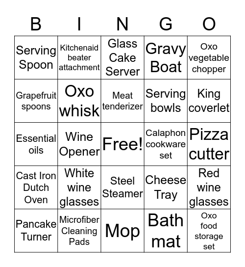 Wedding Shower Bingo Card