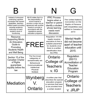 Chapter 9 Bingo Card