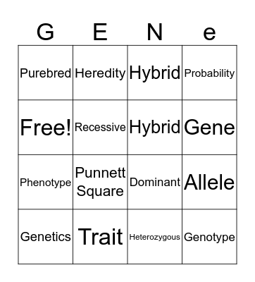 Genetic Vocabulary  Bingo Card