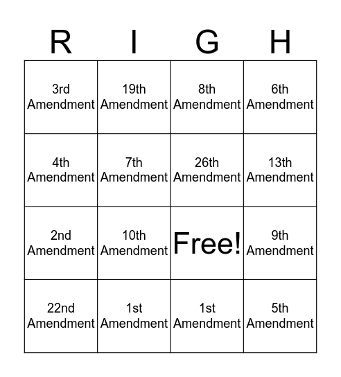 Amendments Bingo Card