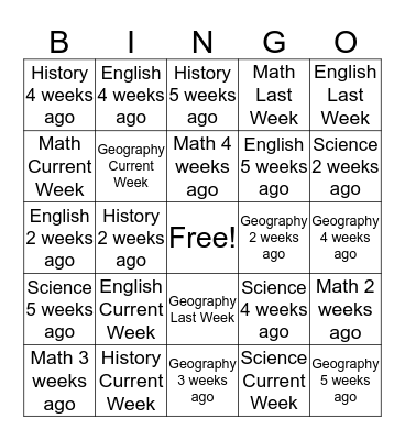 Classical Conversations Bingo Card