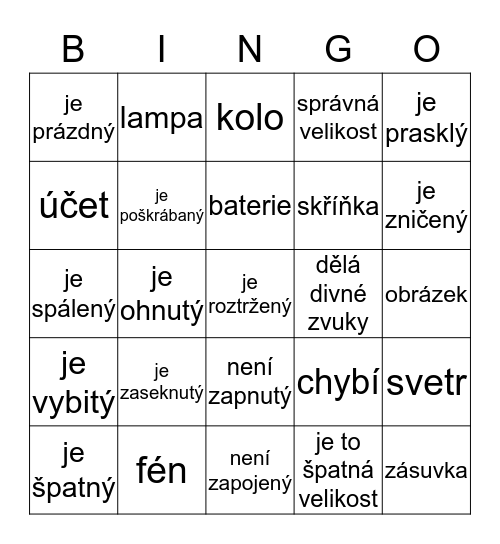 něco je špatně Bingo Card