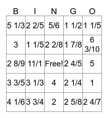 Fraction x Whole Number Bingo Card