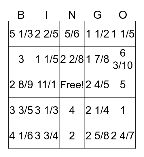 Fraction x Whole Number Bingo Card