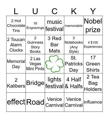 Paddy's Month Bingo Card