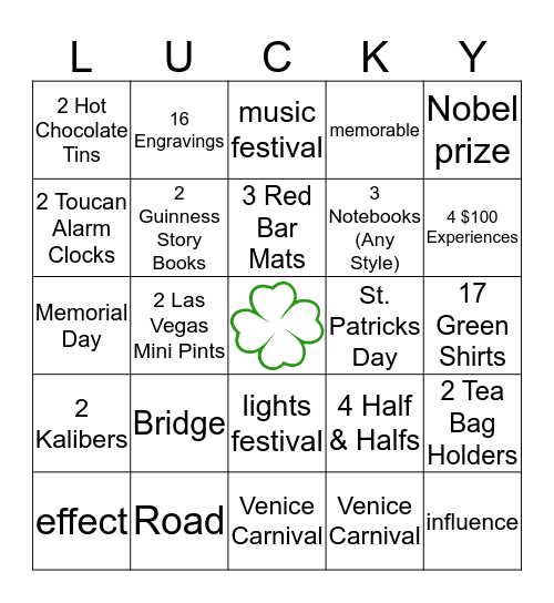 Paddy's Month Bingo Card