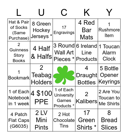 Paddy's Month Lucky Bingo Card