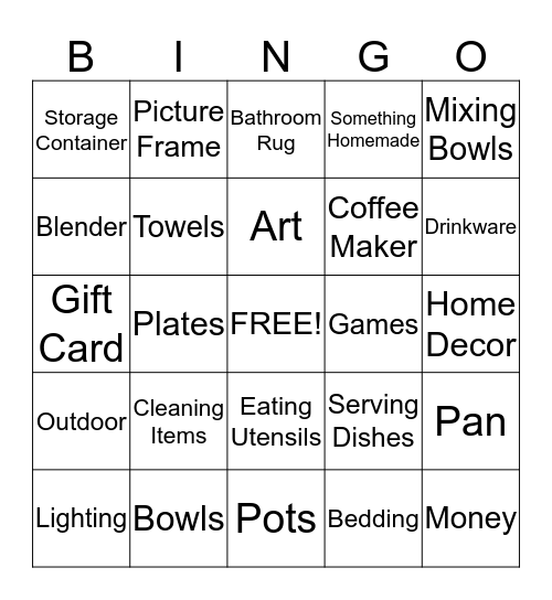 "Something New"  Bingo Card