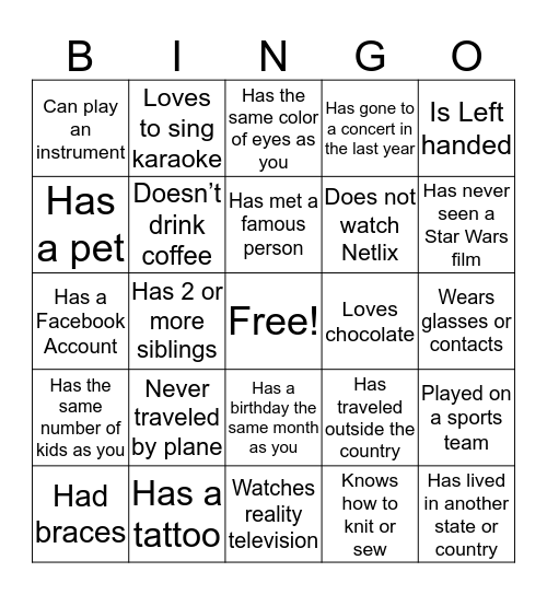 New Business Meet & Greet Bingo Card