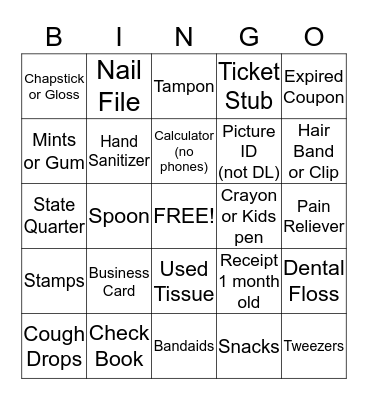 PURSE BINGO Card
