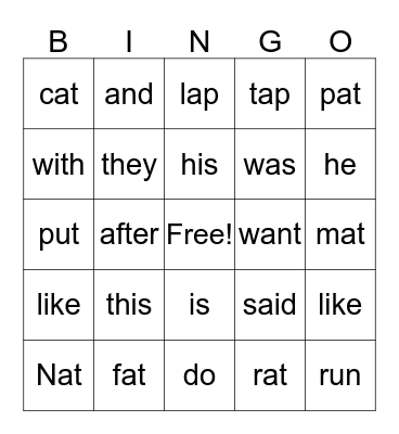 NAT'S CAT Bingo Card