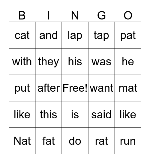 NAT'S CAT Bingo Card