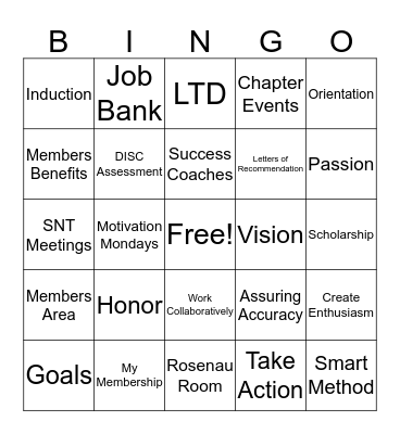 National Society of Leadership and Success Bingo Card