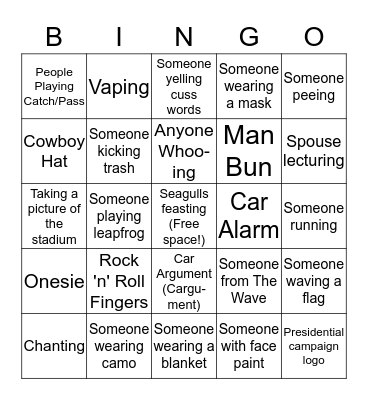 Post-Game People Watchin Bingo Card