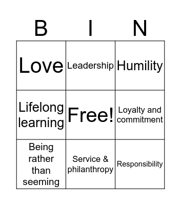 ZTA 9 Key Values Bingo Card