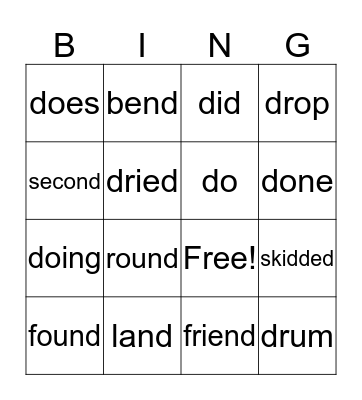 'd' Sounds! Bingo Card