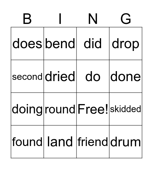 'd' Sounds! Bingo Card