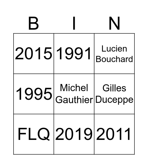 Le Bloc Quebecois Bingo Card