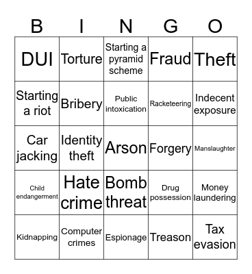Crimes we have committed together Bingo Card