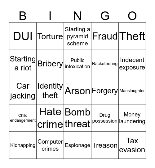 Crimes we have committed together Bingo Card