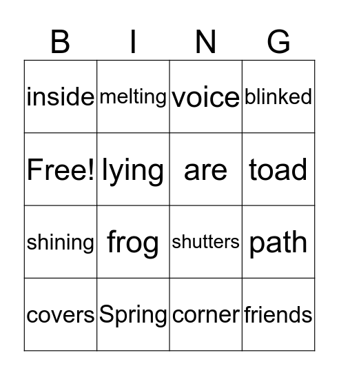 Frog and Toad are Friends Bingo Card
