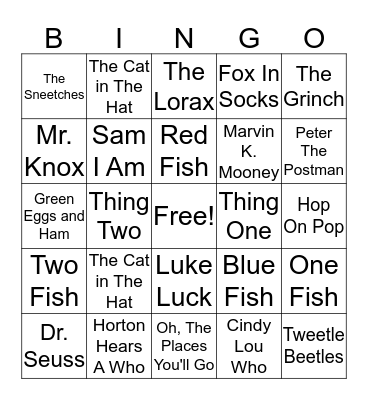 Dr. Seuss  Bingo Card