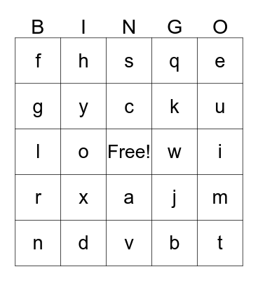 Alphabet Lowercase Bingo Card