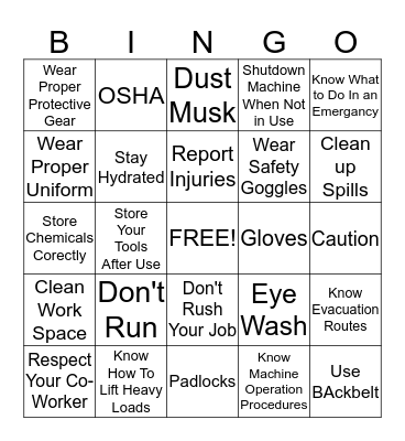 SAFETY BINGO Card