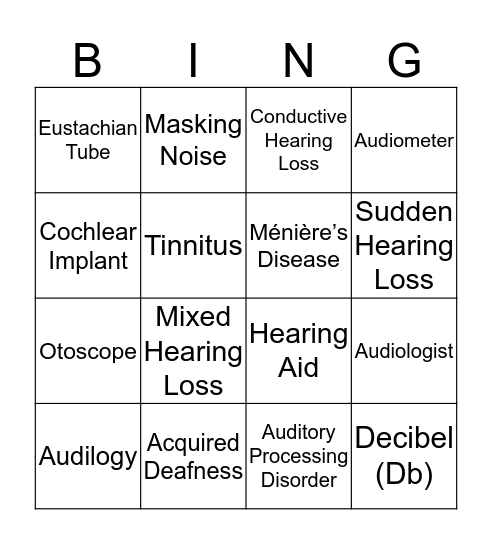 Audiology Bingo Card