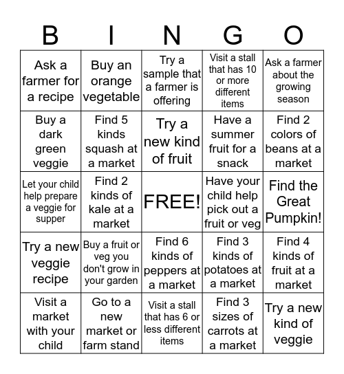 Farmers' Market Bingo Card
