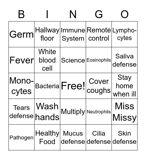 Germy Bingo Card
