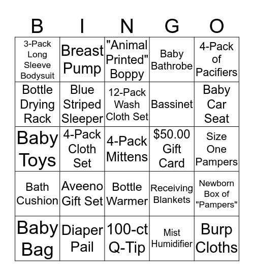 Baby Registry Bingo Card