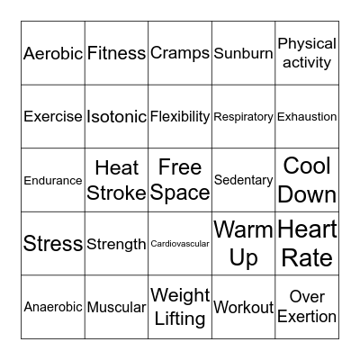Physical activity & Fitness Bingo Card