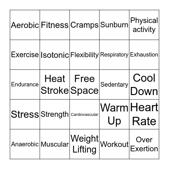 Physical activity & Fitness Bingo Card