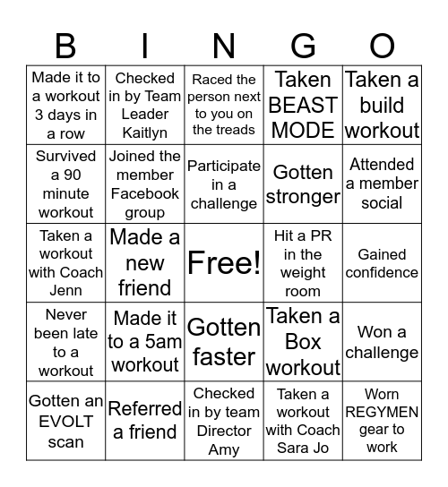 REGYMEN BINGO Card