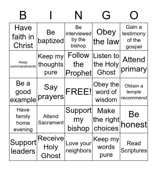 Temple Preparation Game Bingo Card