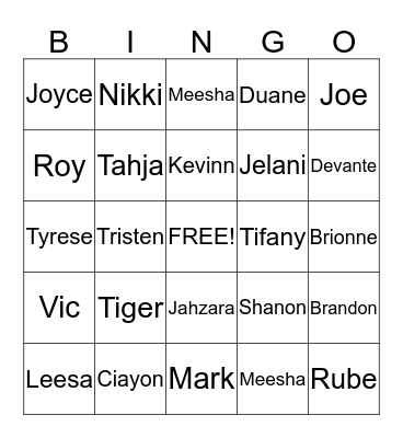 FAMILY NAMES Bingo Card