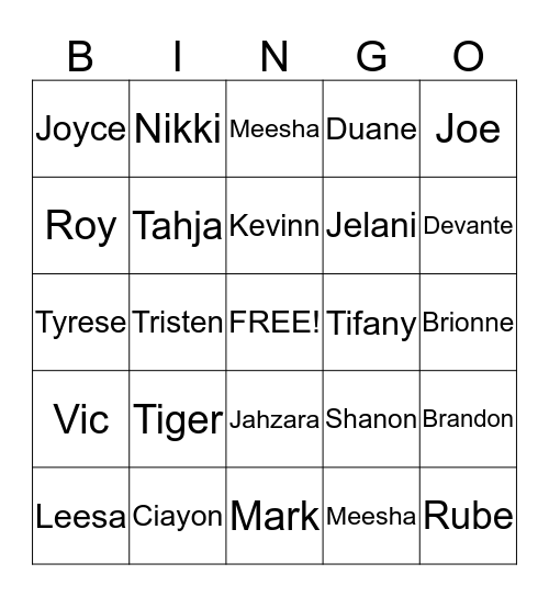 FAMILY NAMES Bingo Card