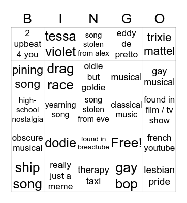 wil's playlist bingo Card