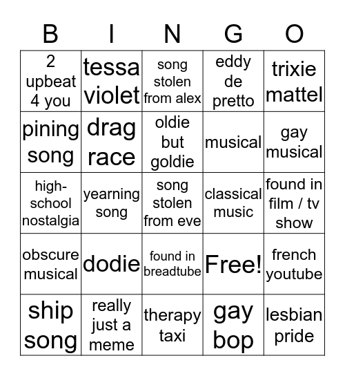 wil's playlist bingo Card