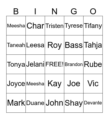 FAMILY NAMES Bingo Card