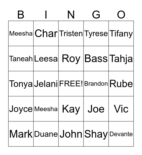 FAMILY NAMES Bingo Card